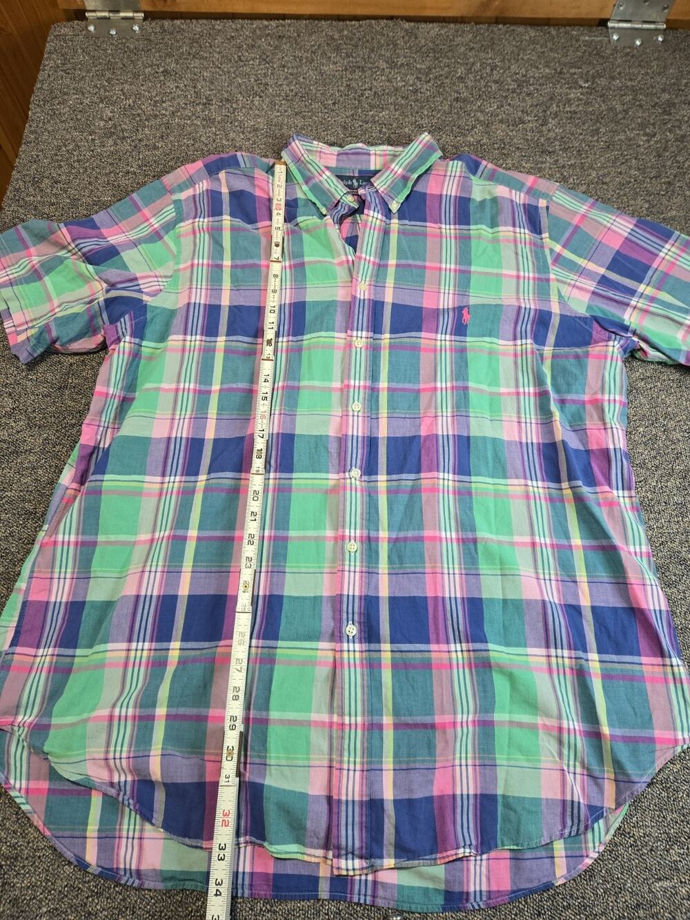 Ralph Lauren Mens 2XLT Button Down Shirt Pink Purple Pastel Plaid